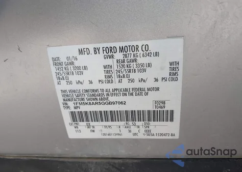 2016 Ford Police Interceptor z USA, uszkodzony, nr VIN 1FM5K8AR5GGB97062